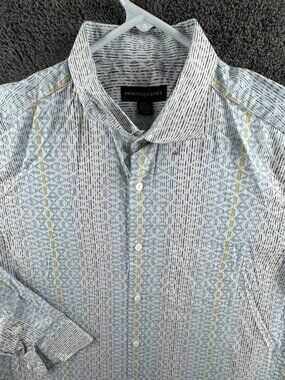 Jhane Barnes Men Long Sleeve Button Up Shirt Blue Yellow Striped Large Cotton